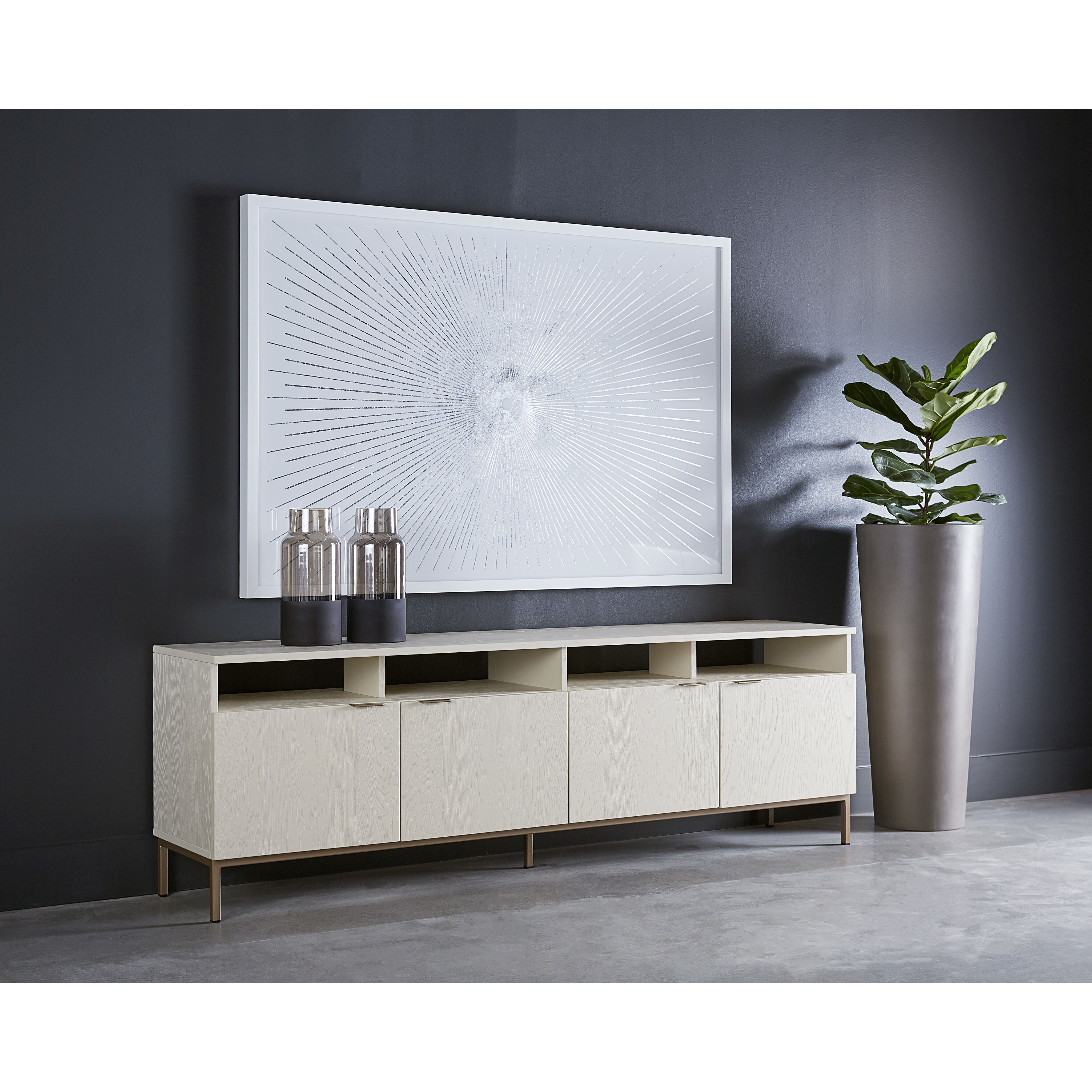 Ambrose 75.25 inch Champagne Gold / Cream Modular Media Console And Cabinet